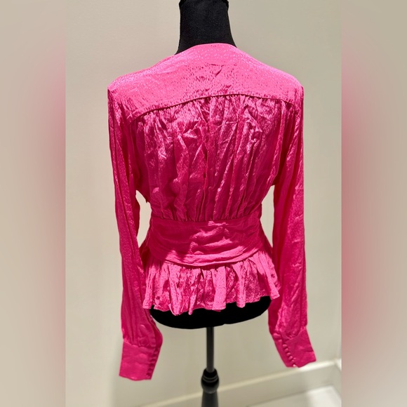 ROTATE Birgerchristensen Fushia long sleeve button v neck top - Picture 8 of 9